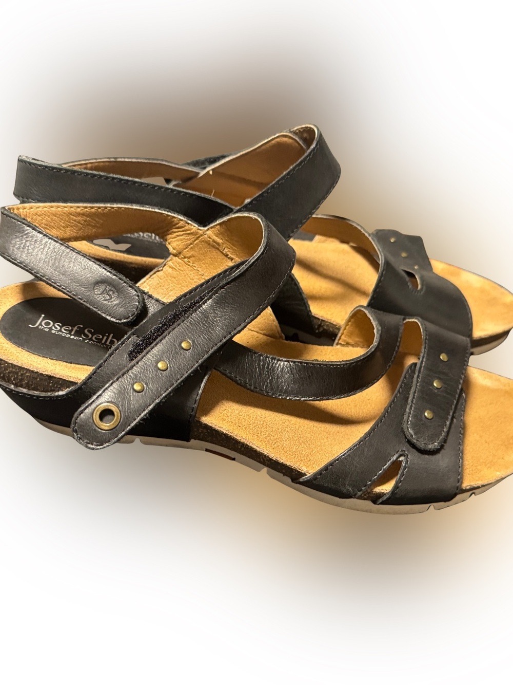 Josef Seibel Women's Brown Black Leather Strappy Comfort Sandals